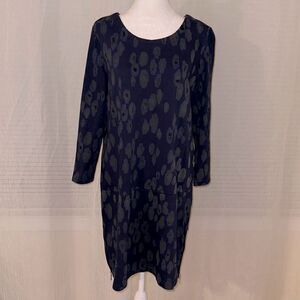 GAP M Navy Indigo Camo Green Quarter Sleeve Crewneck Tunic Side Hem Zippers